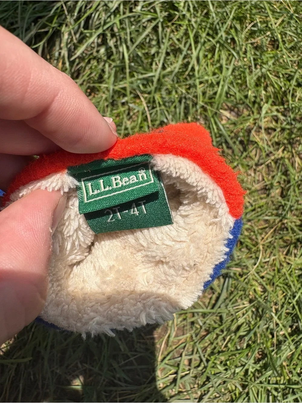 L.L. Bean Bright Red Mittens with Blue Palms - Kids